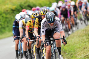 Pfeiffer Georgi rides on the front on stage four of the 2022 Women’s Tour (Alex Whitehead/SWpix.com)