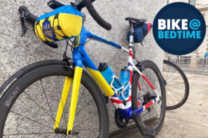 Tom Hashimi Giant Defy bike at bedtime