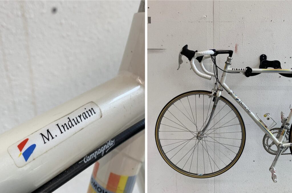 Induráin's Pinarello with his name tag via Catawiki