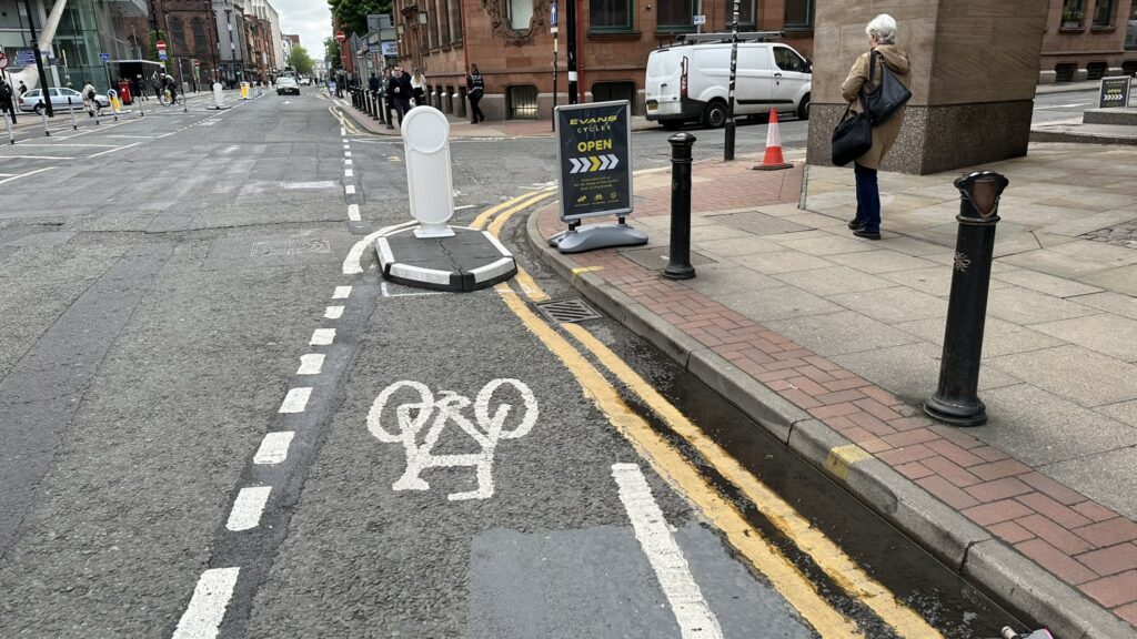 Deansgate cycle lane, Manchester