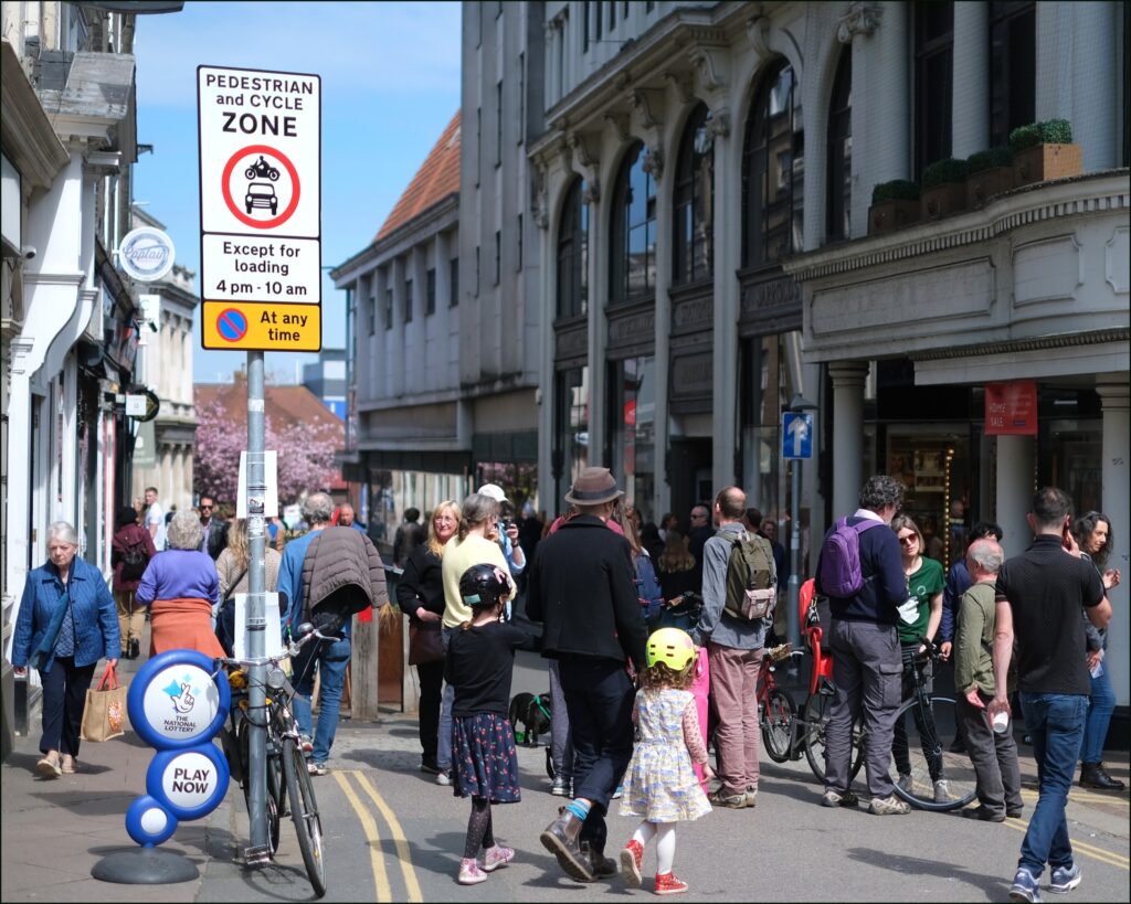 Families reclaim the pedestrian and cycle zone in Norwich (credit: Claire Bullion/Facebook)