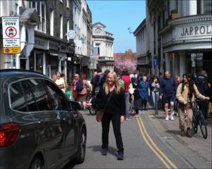 People stopping drivers in Exchange Street, Norwich (credit: Claire Bullion/Facebook)