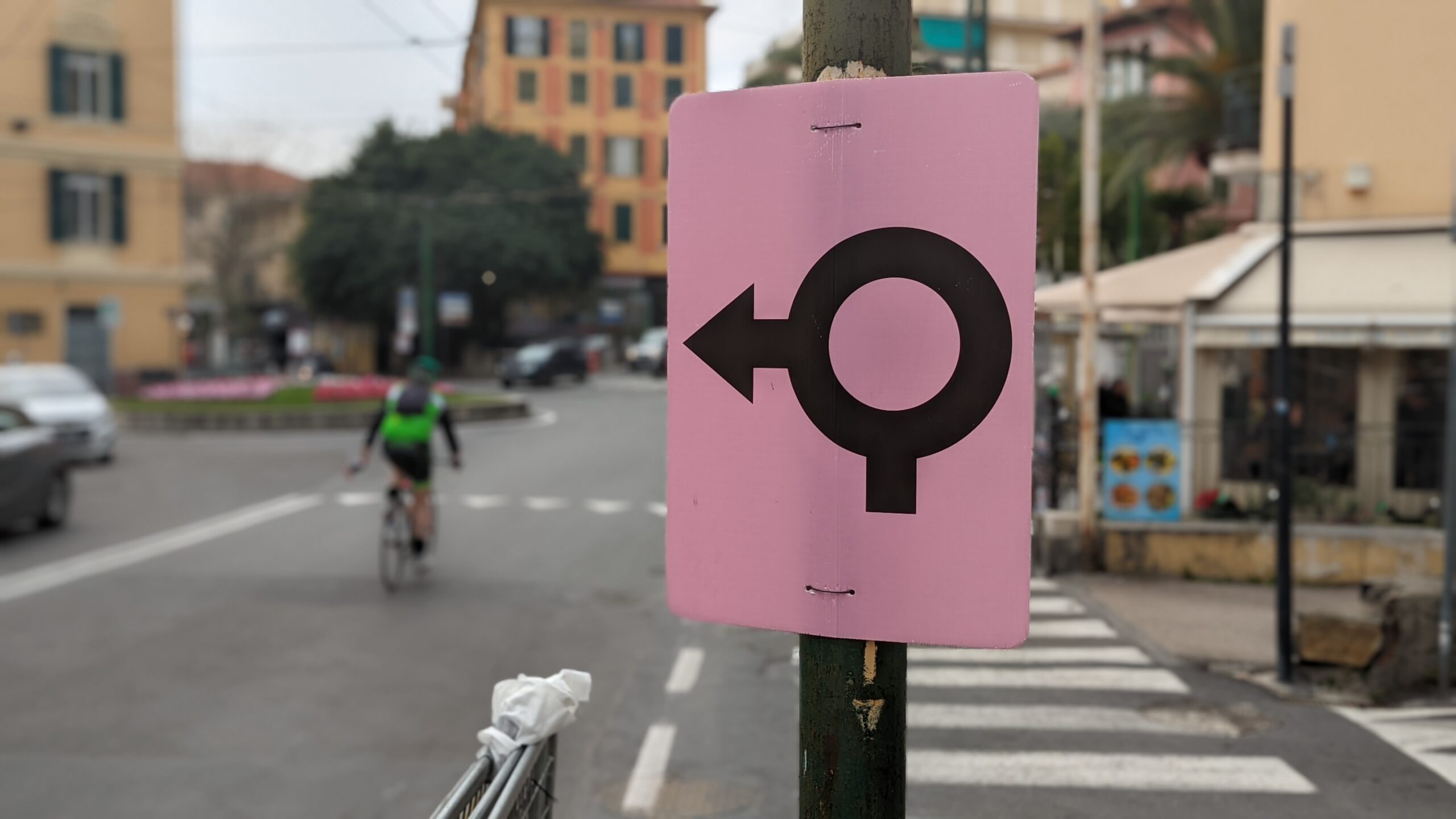 Sign &ndash; Milan-San Remo last roundabout &copy; Simon MacMichael