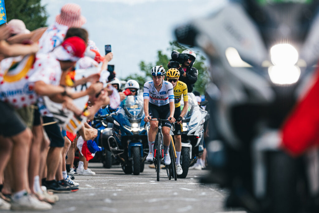 Tadej Pogačar and Jonas Vingegaard, stage 14, 2023 Tour de France (Alex Whitehead/SWpix.com)