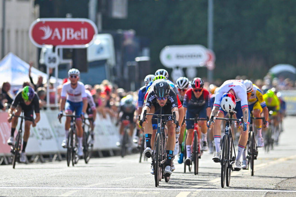 Cees Bol beats Jake Stewart on stage two of the 2022 Tour of Britain to Duns (Will Palmer/SWpix.com)