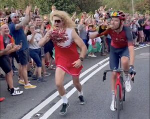 Luke Rowe drinking Corona, Tour of Britain 2023