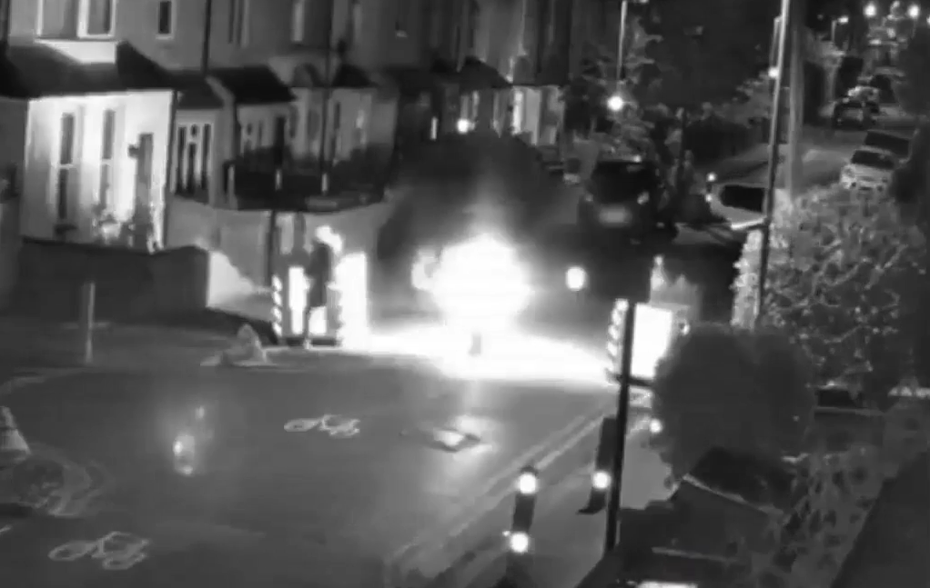 Anti-LTN vandal sets bollard alight (credit – Oxford Liveable Streets)