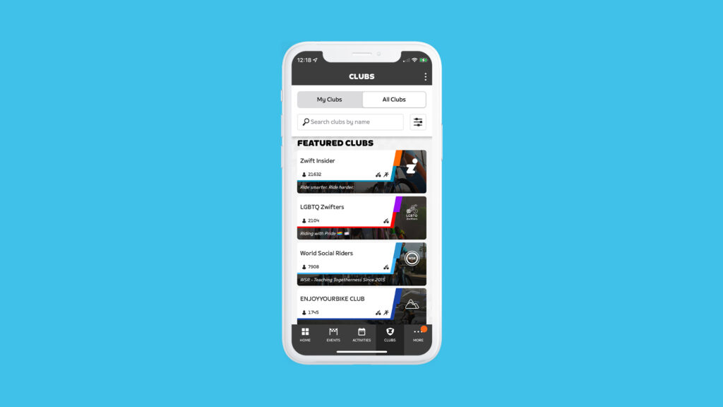Zwift Clubs on app