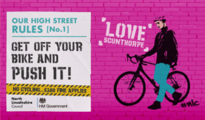 Cycling ban poster in Brigg and Scunthorpe
