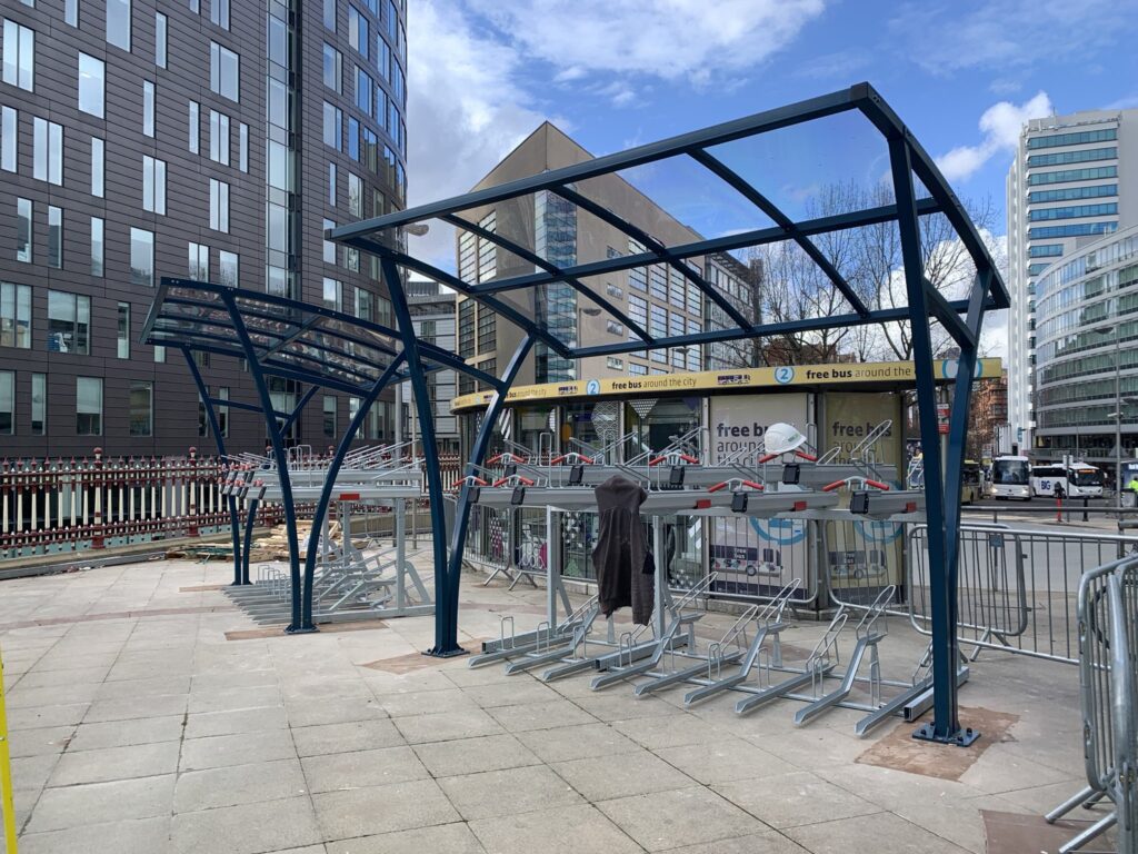 Double decker bike racks in Manchester Piccadilly station