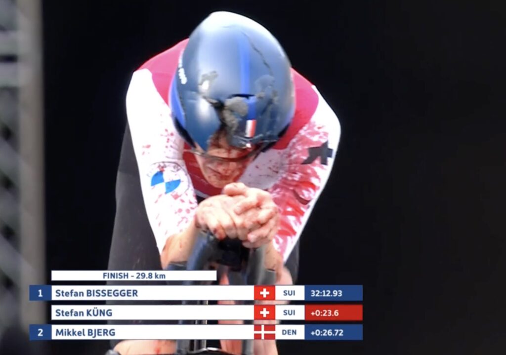 Stefan Kung crash at Europe ITT 2023 (Eurosport/GCN+)