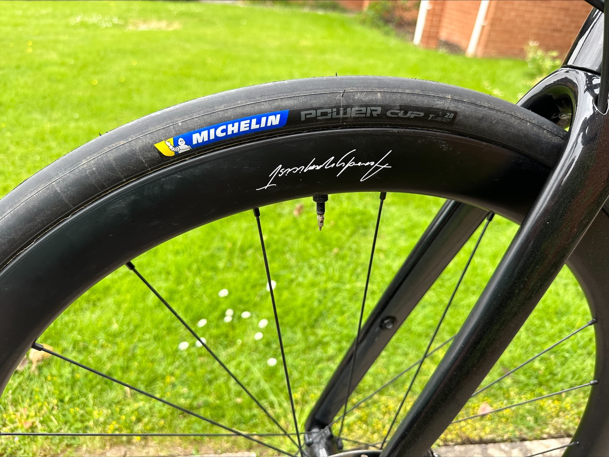 Michelin Power Cup Tubeless Ready Tyre fitted on front bike wheel
