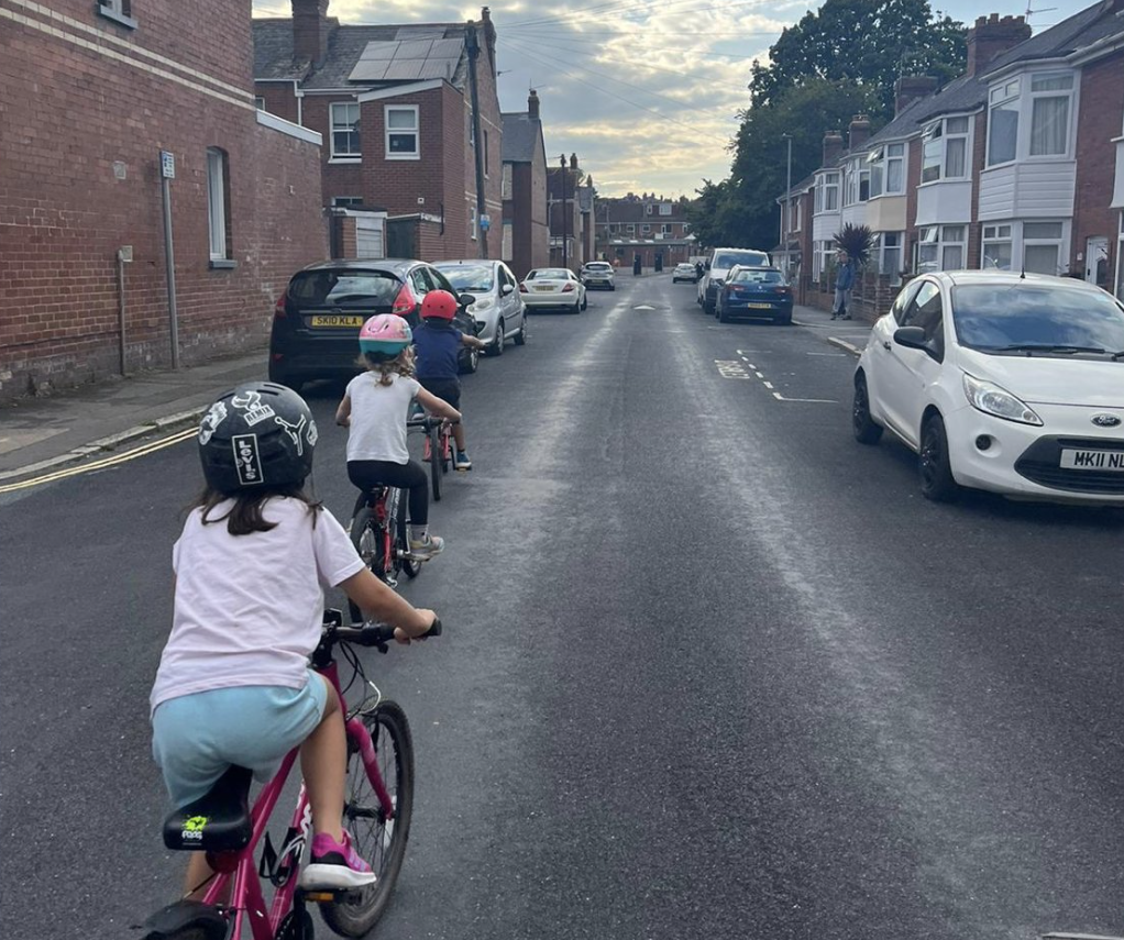 Children cycling on Active Travel Street (Exeter Cycling Campaign)