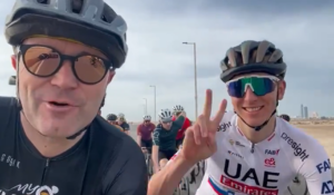 David Lappartient and Tadej Pogačar cycling in Abu Dhabi (David Lappartient , Twitter)