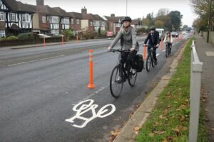Children cycling in pop-up lane (YouTube)