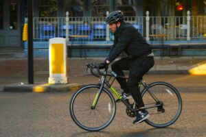 Cyclist in London Pinnacle road bike – copyright Simon MacMichael