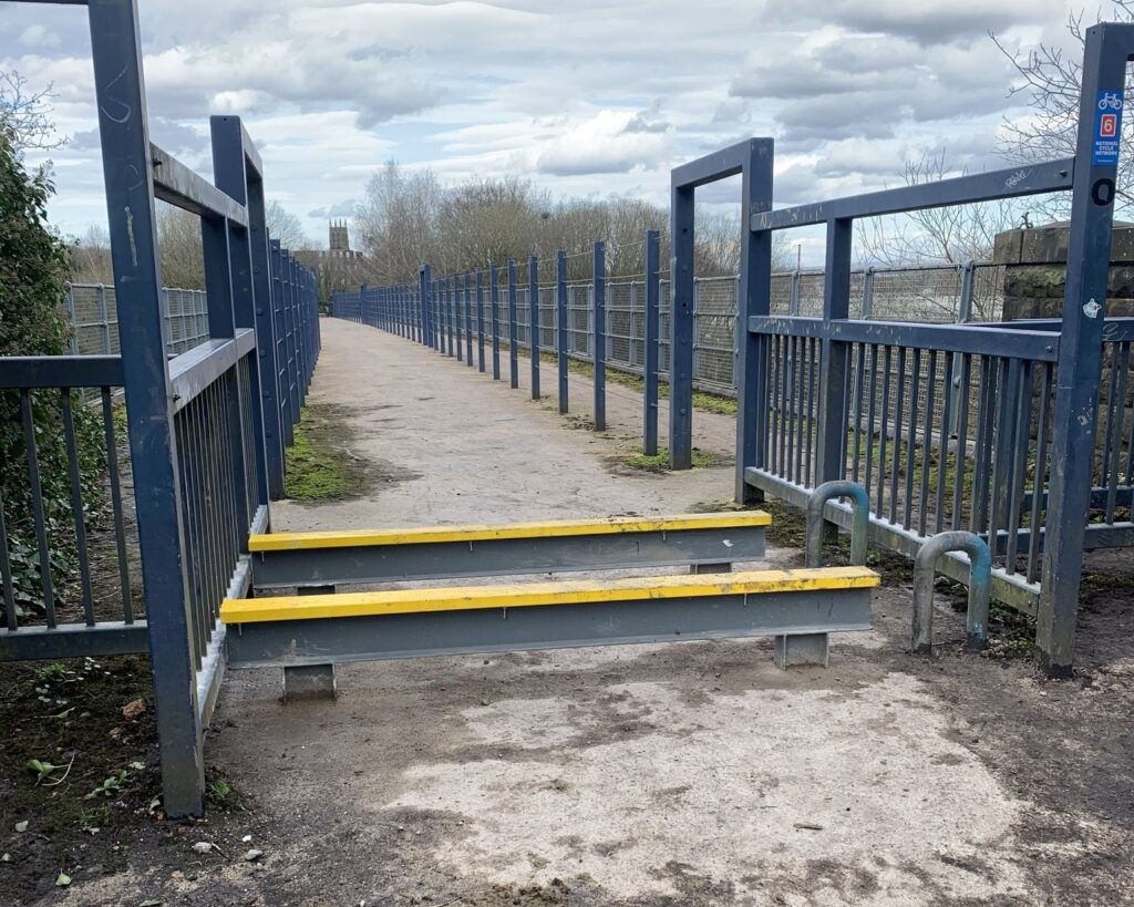 Barriers on National Cycle Route bridge in Radcliffe, Greater Manchester