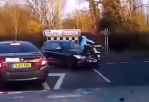 Driver cuts corner and hits cyclist waiting at junction