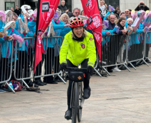 Mollie King completes 500km Comic Relief cycle, 2024 (Comic Relief)