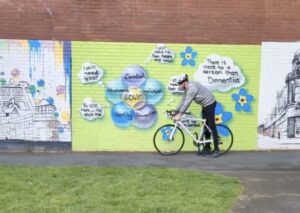 Councillor David Barker, learning how to ride a bike
