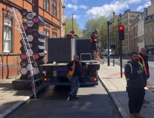 Cycleway 4, Tooley Street during London Marathon preparations