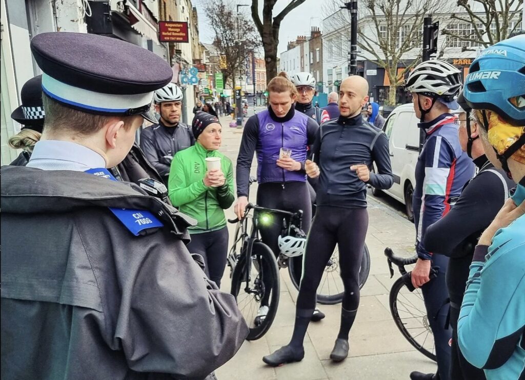 Cyclists and police near Regent’s Park (Instagram: @rpcyclists)