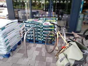 Aldi bike racks blocked by grow bags