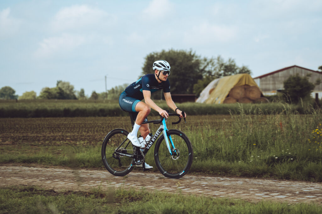 2024 Van Rysel RCR Pro riding on cobbles 2