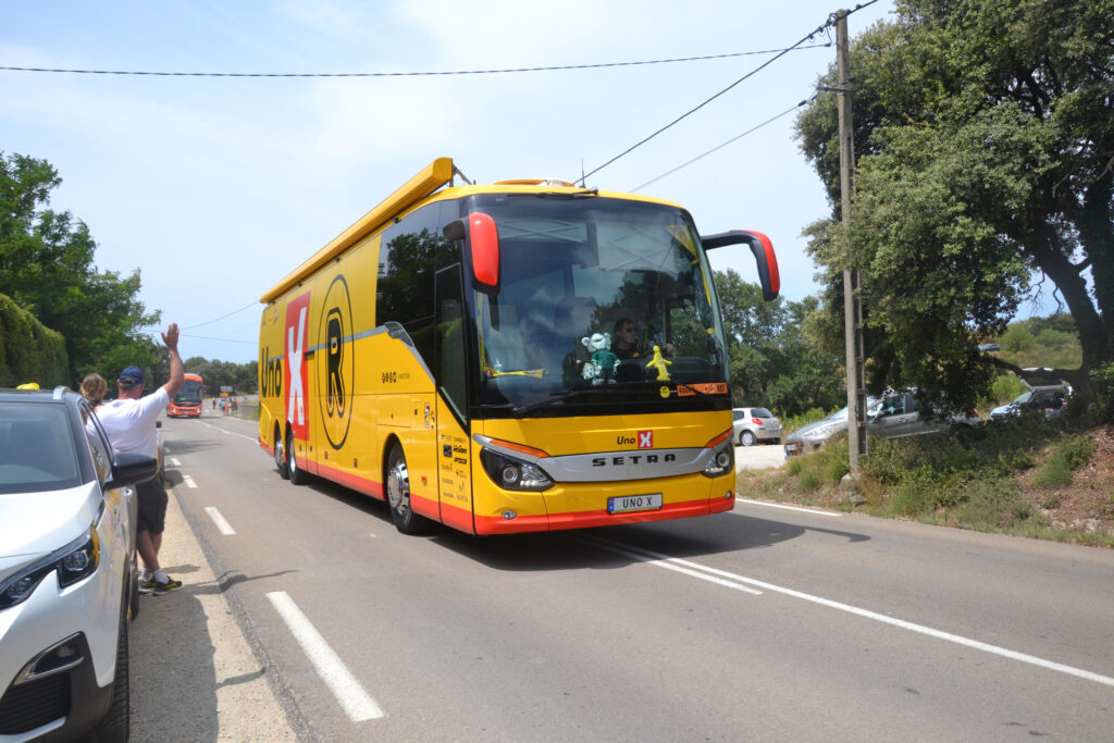 2024 Tour de France, Uno-X bus, Marianne Casamance, CC BY-SA 4.0 , via Wikimedia Commons