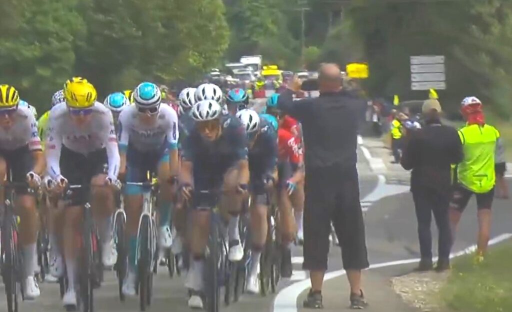 Spectator almost causes crash during stage 5, 2024 Tour de France