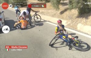 Giulio Ciccone and Txomin Juaristi crash after being hit by deer, Vuelta a Espana 2024 stage 8