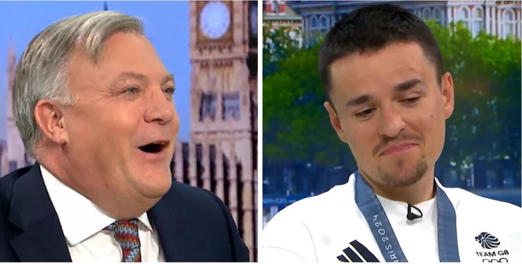 Tom Pidcock appears on Good Morning Britain with Ed Balls after winning Olympic gold