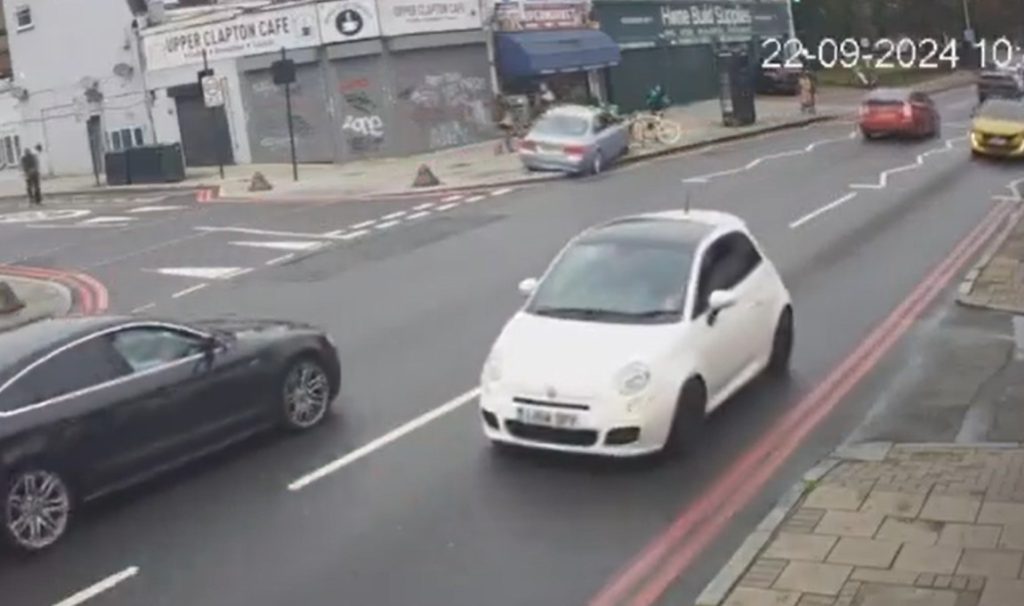 Driver mounts pavement and ploughs through cycle rack on Upper Clapton Road, London
