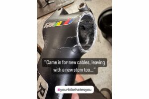 Cracked bike stem (image: @velohanger on Instagram)