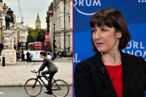 Cyclist in London (Ruoyu Li on Unsplash), Rachel Reeves