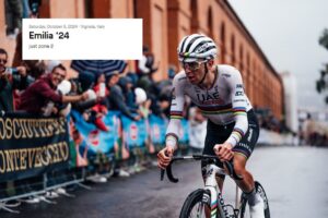 Tadej Pogačar wins 2024 Giro dell’Emilia (Zac Williams/SWpix.com) and Matteo Jorgenson Strava post