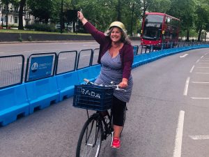Heidi Alexander cycling in pop-up bike lane
