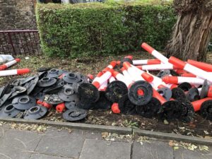 Park Row cycle lane wands burial ground (credit – brooksby)