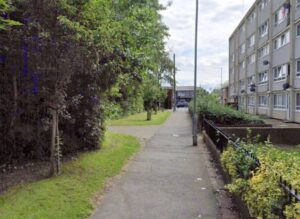Diversion route for cyclists outside flats and school, Edgeley