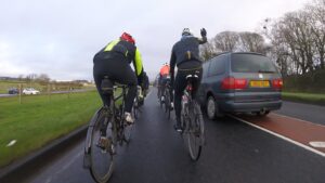 Close pass on cyclists during training ride, County Down (Twitter: @CyclingDown)