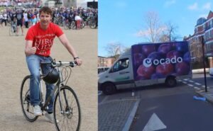 Jeremy Vine and Ocado driver in cycle lane (Jeremy Vine, X)/James Blunt (Help for Heroes)