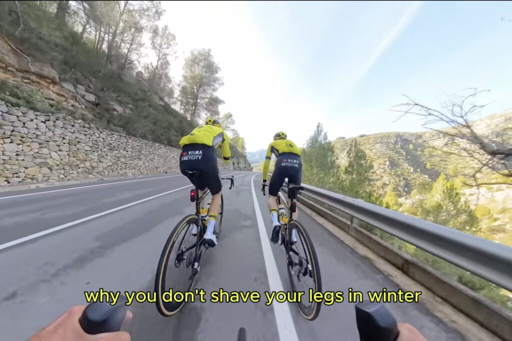 Jonas Vinegaard on training ride in Spain (screenshot from Artem Shcherbyna’s video on Youtube)