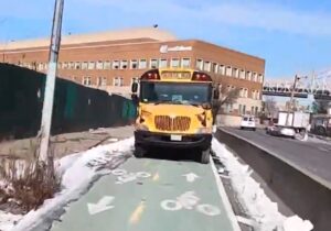 Napping bus driver blocks cycle lane in New York