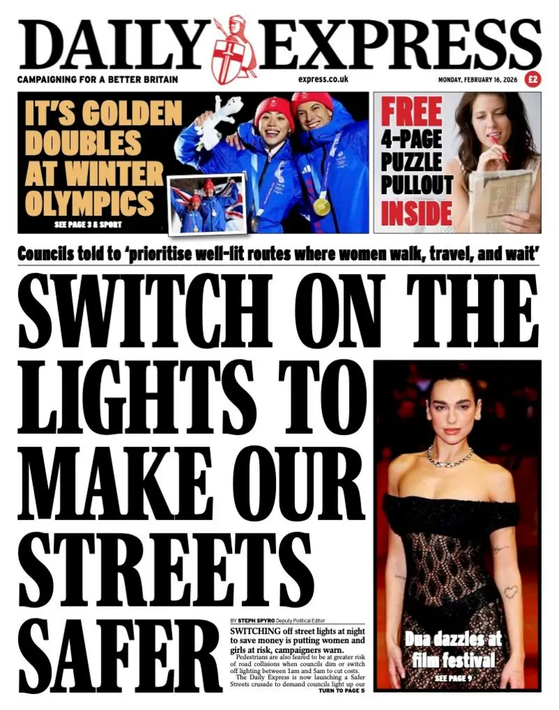 Daily Express streetlight campaign front page