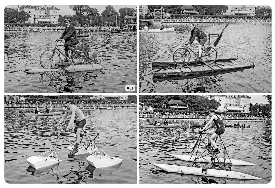 1914, nautical cycle competition on Lake Enghien