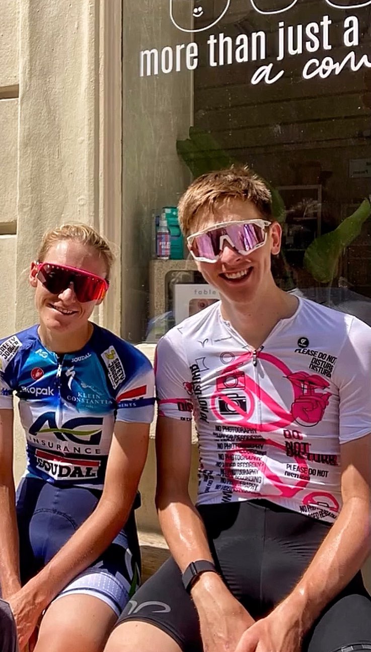 Ur&scaron;ka Žigart and Tadej Pogačar, &lsquo;Do Not Disturb&rsquo; jersey (Image Credit: Tadej Pogačar)