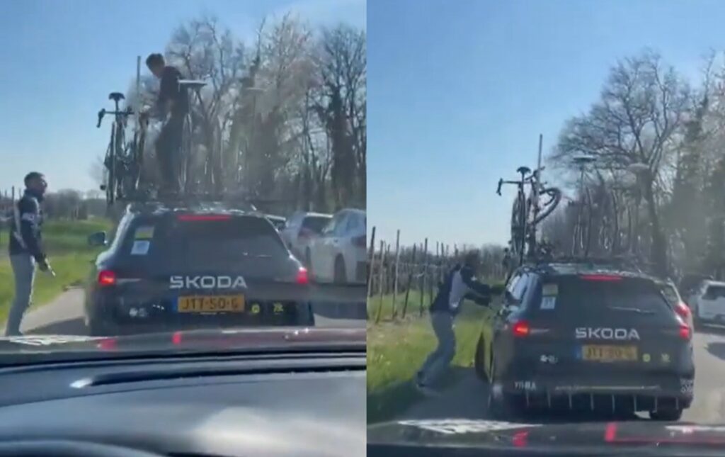 Drunk fans target Visma team car, Settimana Internazionale Coppi e Bartali 2026