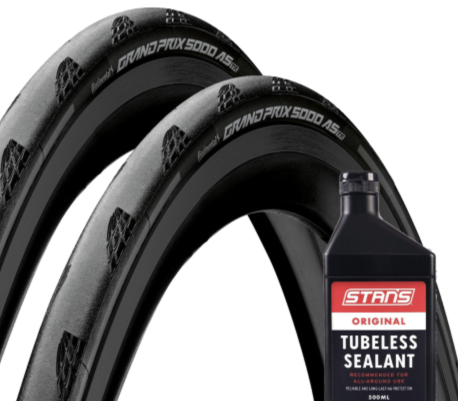 Continental GP5000 AS TR Folding Road Tyres With Stans 500ml Tubeless Sealant
