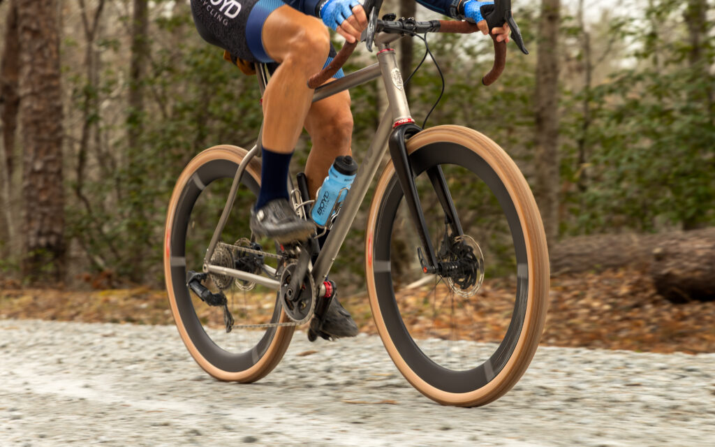 2026 Boyd Pinnacle Race gravel wheels riding shot
