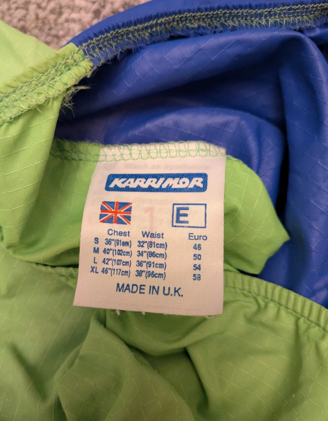 Karrimor cycling jacket label